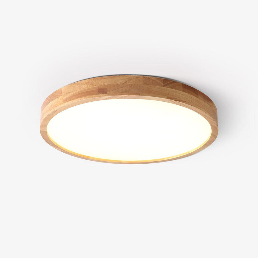 Rubberwood Geometric Flush Mount Light