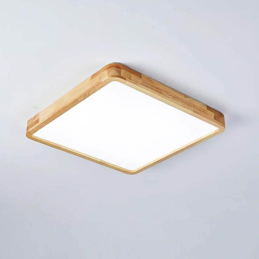 Rubberwood Geometric Flush Mount Light