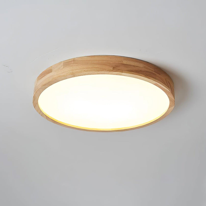 Rubberwood Geometric Flush Mount Light