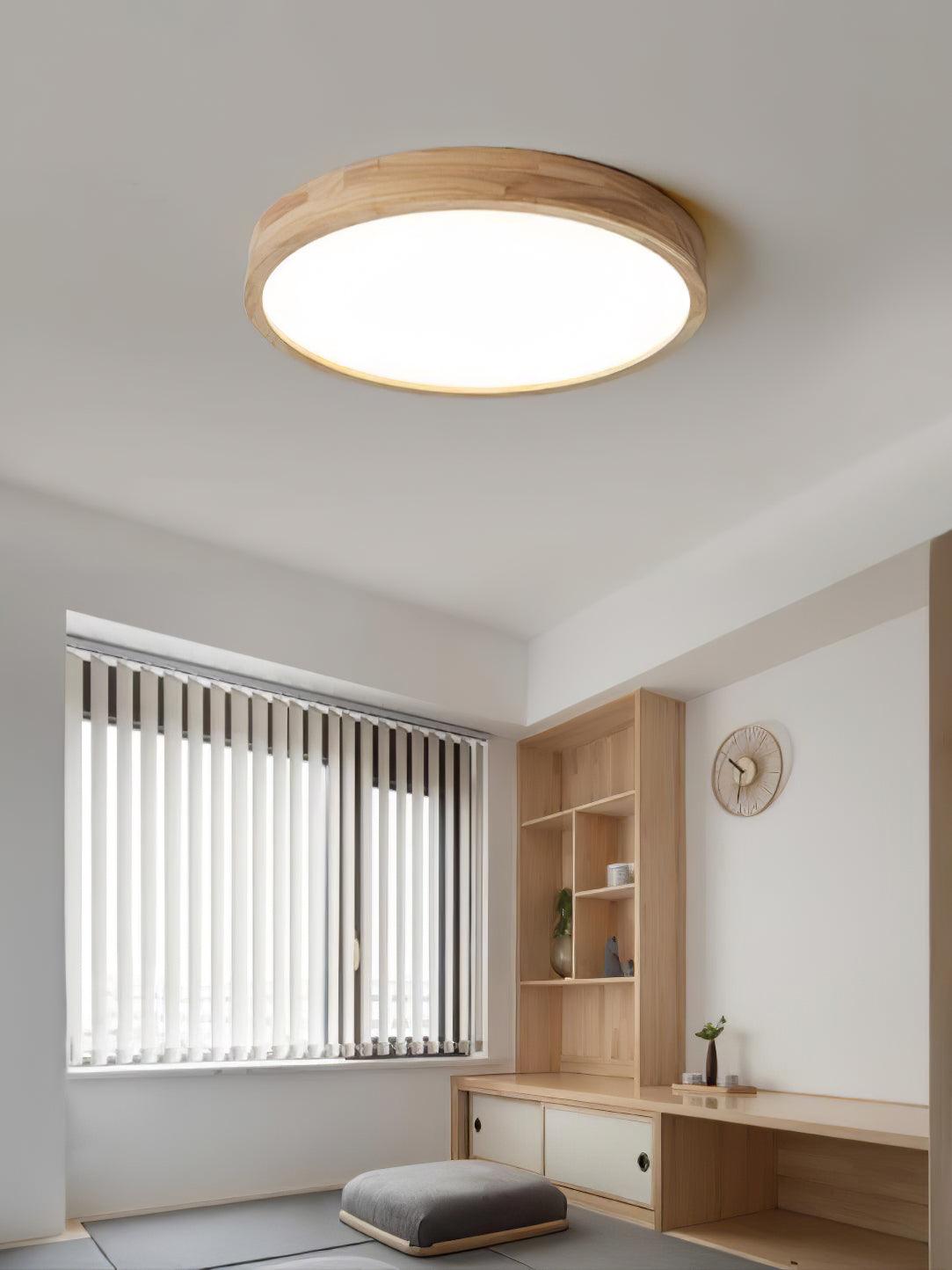Rubberwood Geometric Flush Mount Light