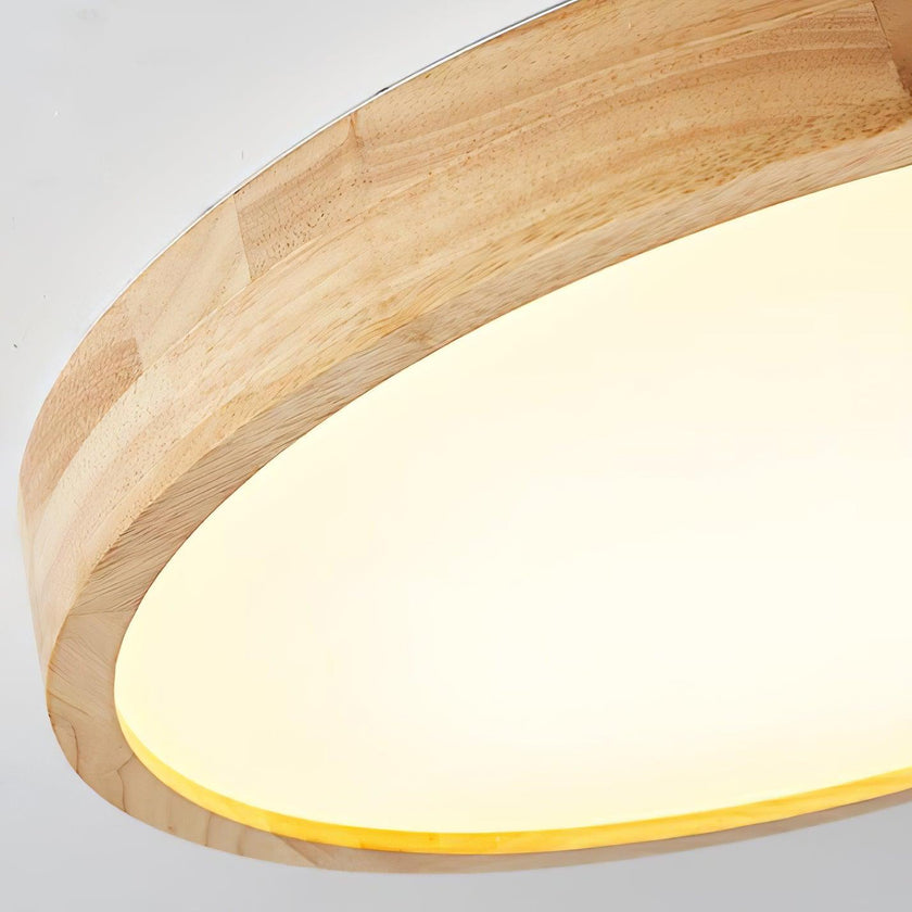 Rubberwood Geometric Flush Mount Light