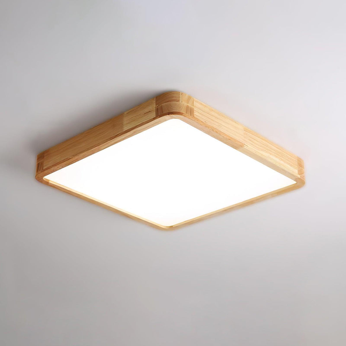 Rubberwood Geometric Flush Mount Light