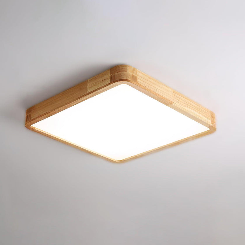Rubberwood Geometric Flush Mount Light