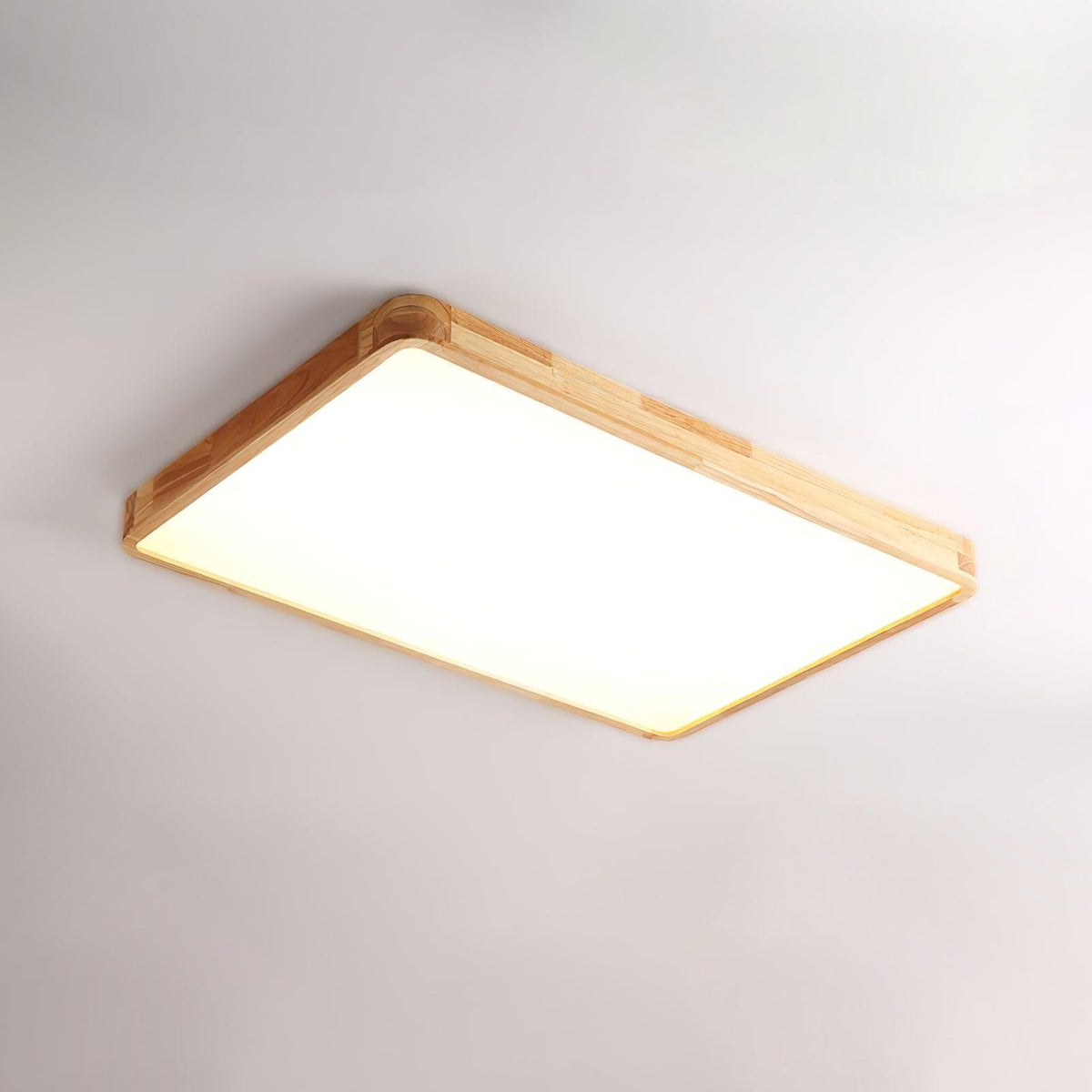 Rubberwood Geometric Flush Mount Light