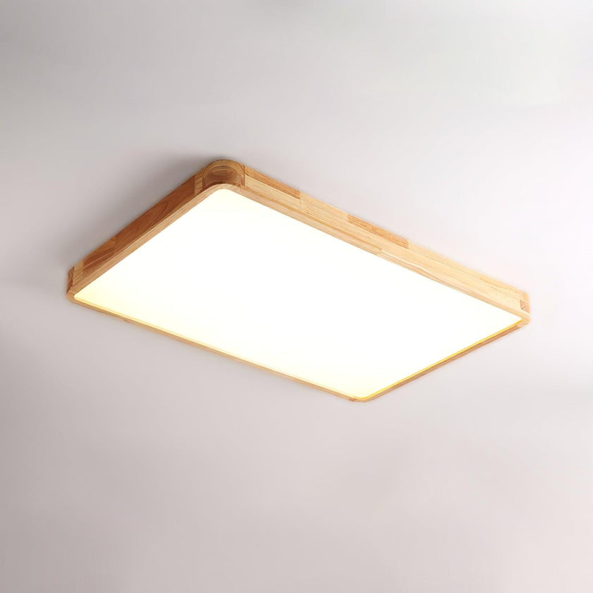 Rubberwood Geometric Flush Mount Light
