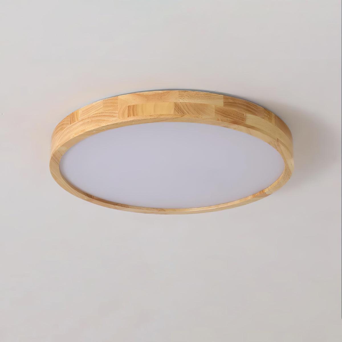 Rubberwood Geometric Flush Mount Light