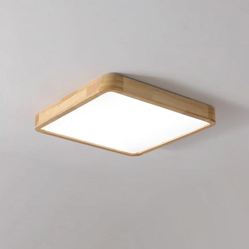 Rubberwood Geometric Flush Mount Light