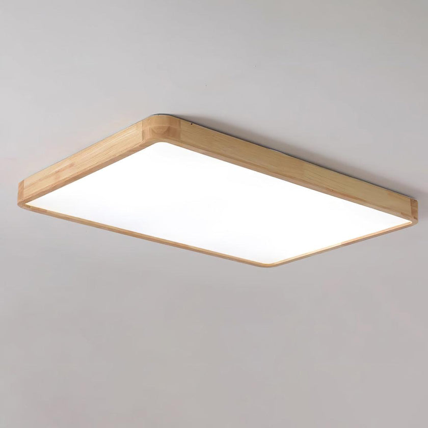 Rubberwood Geometric Flush Mount Light