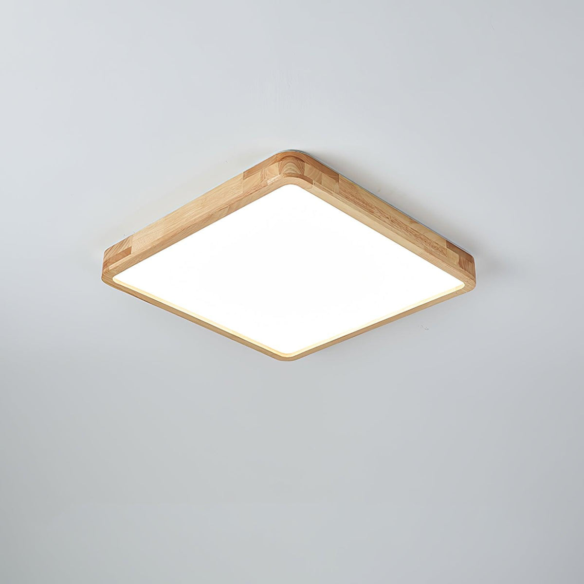 Rubberwood Geometric Flush Mount Light