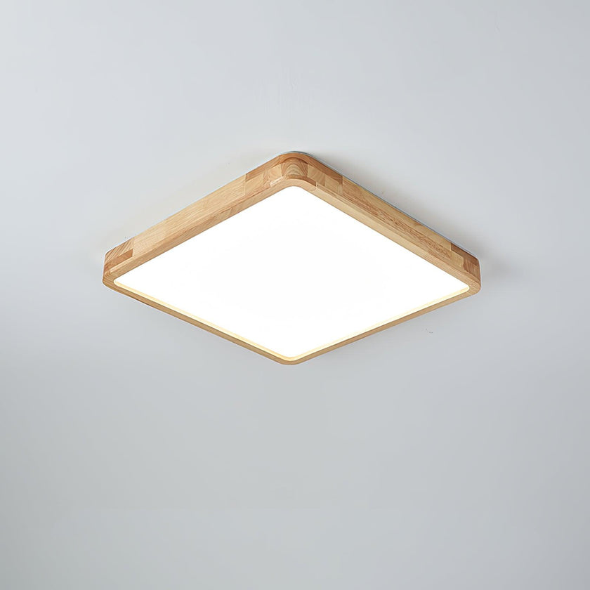 Rubberwood Geometric Flush Mount Light