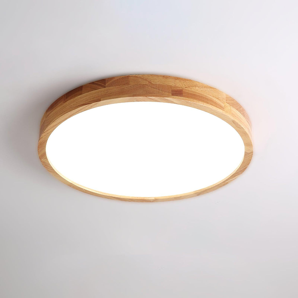 Rubberwood Geometric Flush Mount Light