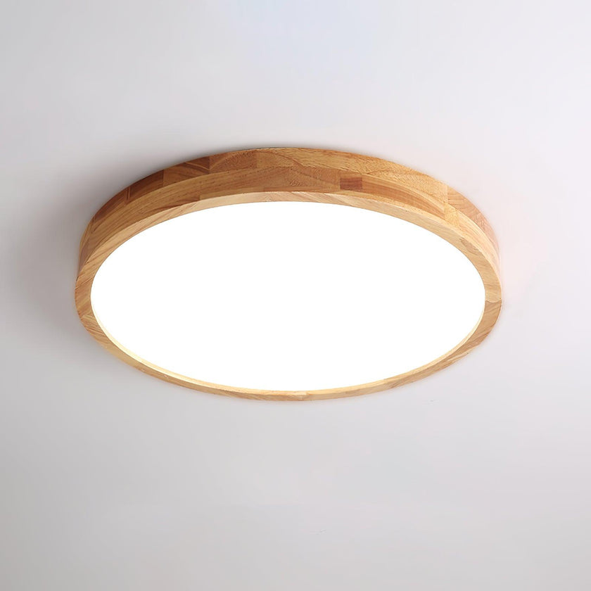 Rubberwood Geometric Flush Mount Light