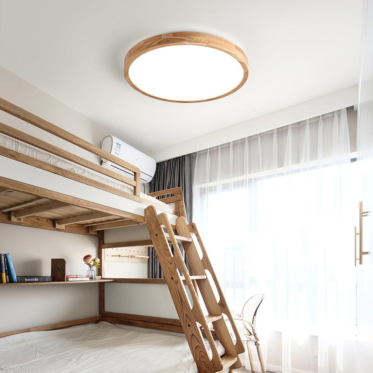 Rubberwood Geometric Flush Mount Light