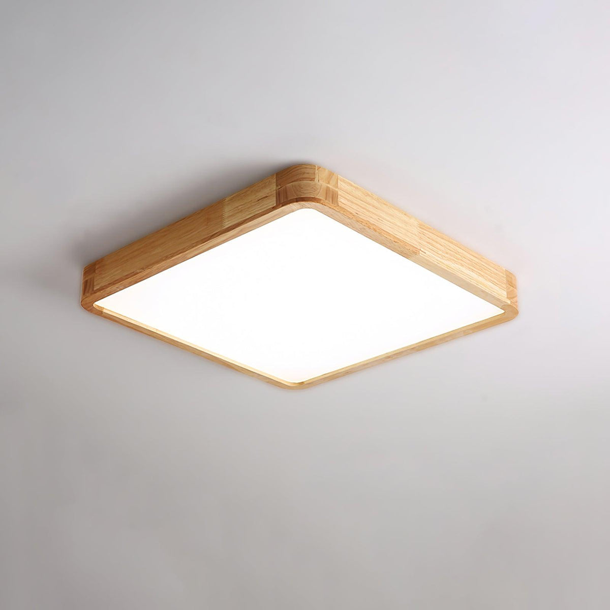 Rubberwood Geometric Flush Mount Light