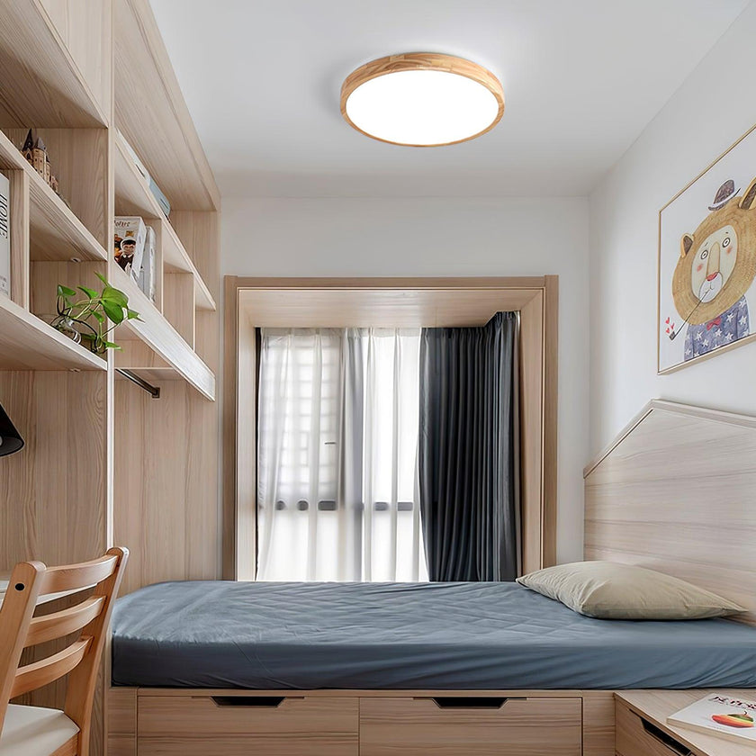 Rubberwood Geometric Flush Mount Light