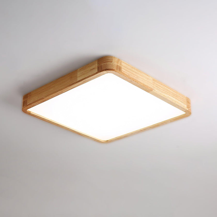 Rubberwood Geometric Flush Mount Light