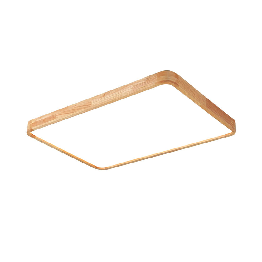 Rubberwood Geometric Flush Mount Light