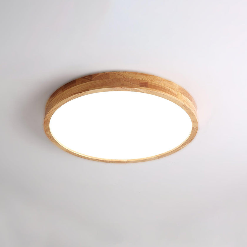 Rubberwood Geometric Flush Mount Light