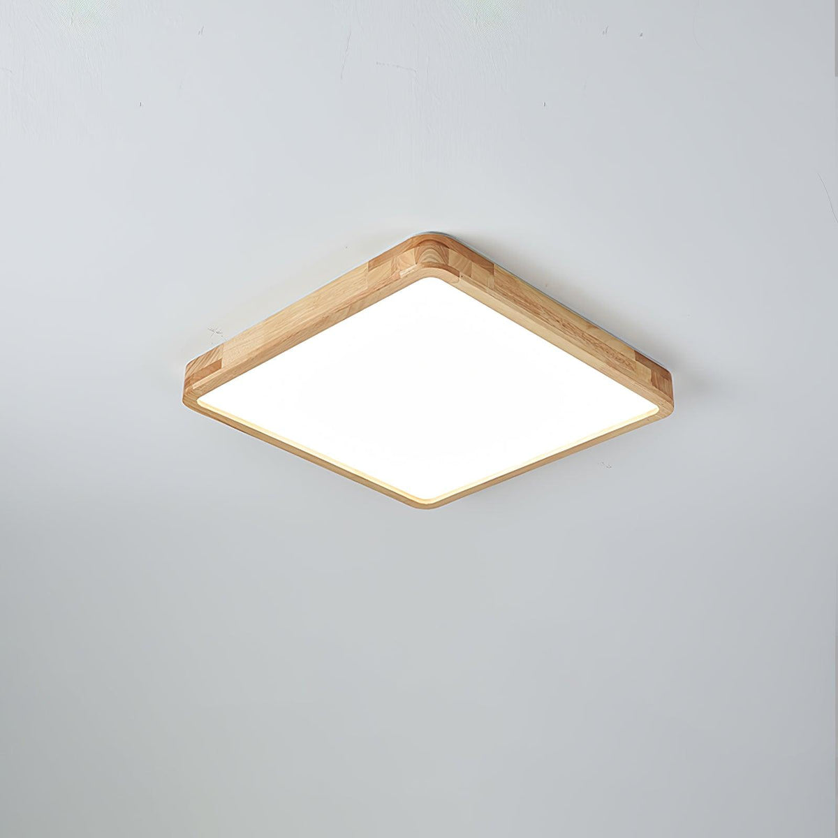 Rubberwood Geometric Flush Mount Light