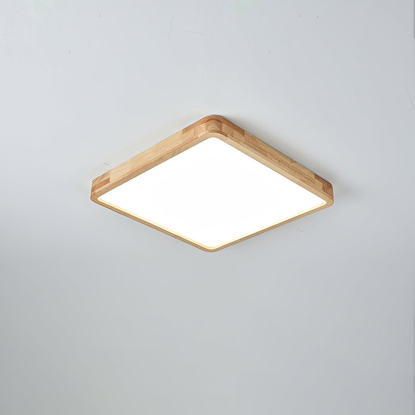 Rubberwood Geometric Flush Mount Light