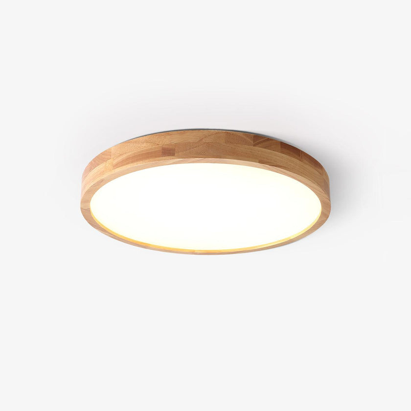 Rubberwood Geometric Flush Mount Light