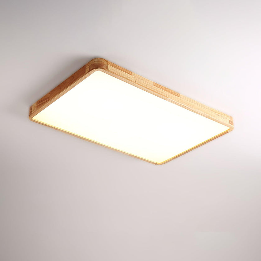 Rubberwood Geometric Flush Mount Light