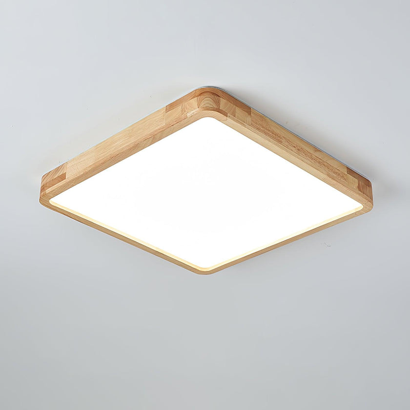 Rubberwood Geometric Flush Mount Light