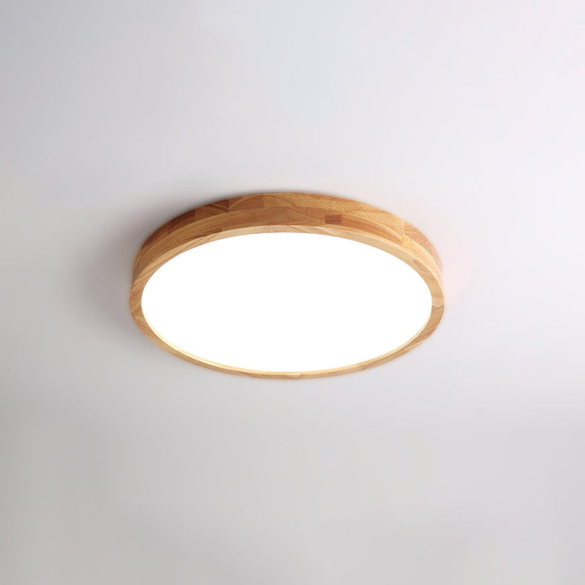 Rubberwood Geometric Flush Mount Light