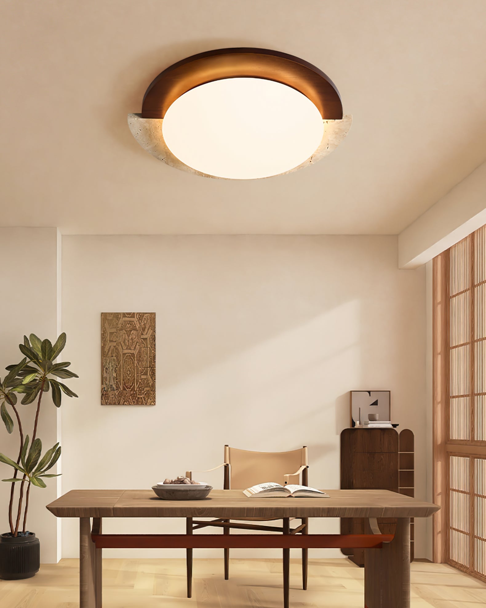 Calvrane Travertine Oval Ceiling Lamp