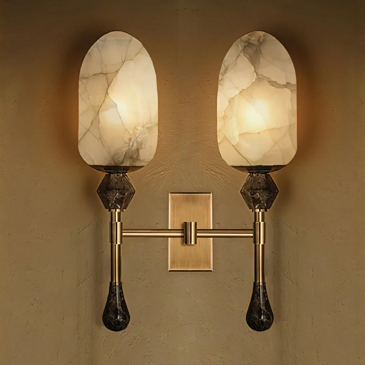Alabaster Brass Obelisk Sconce