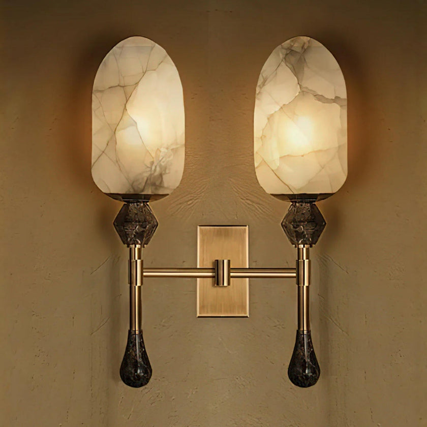 Alabaster Brass Obelisk Sconce