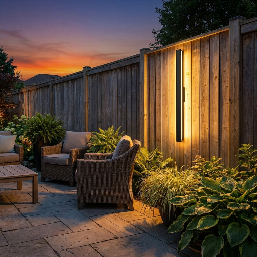 Linear Luxe backyard dusk