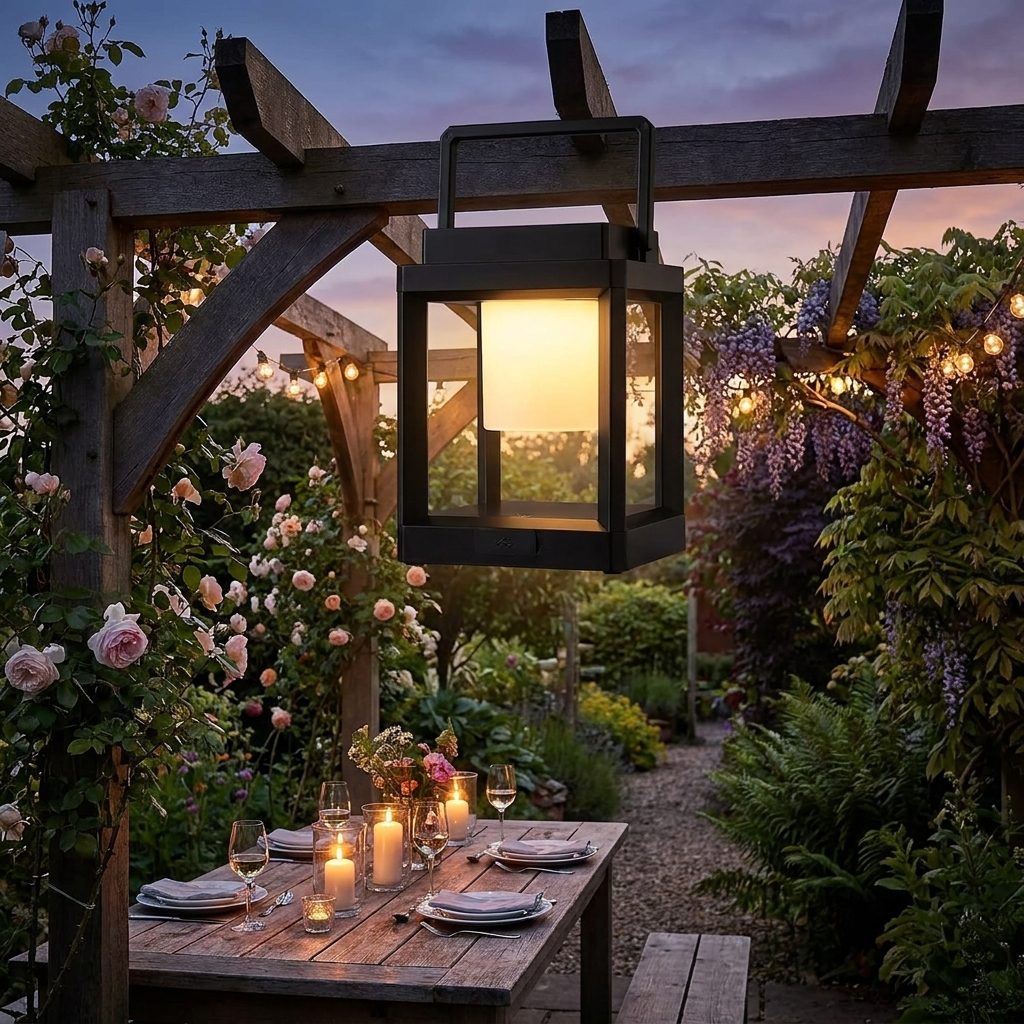 Solar Lantern pergola dusk