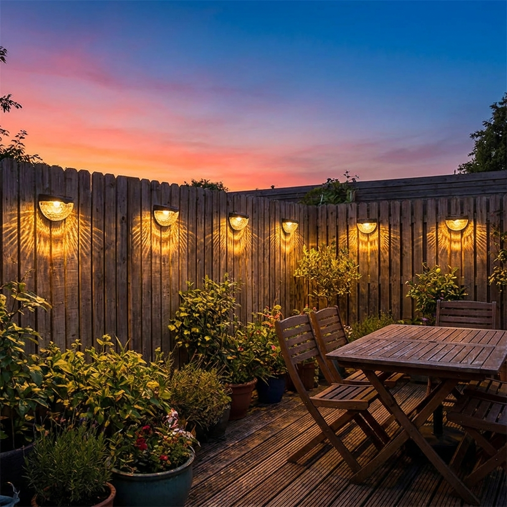 Solar Wall Lamp backyard dusk