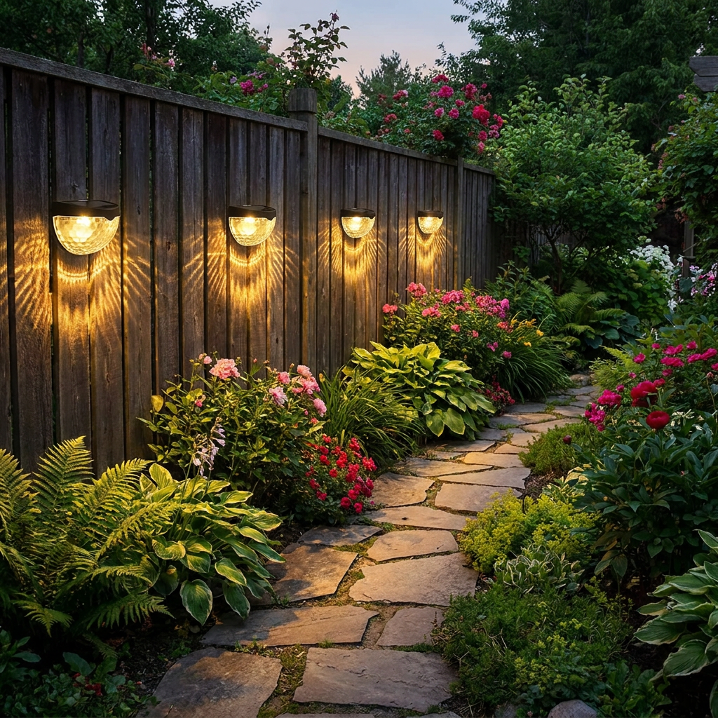 Solar Wall Lamp pathway dusk