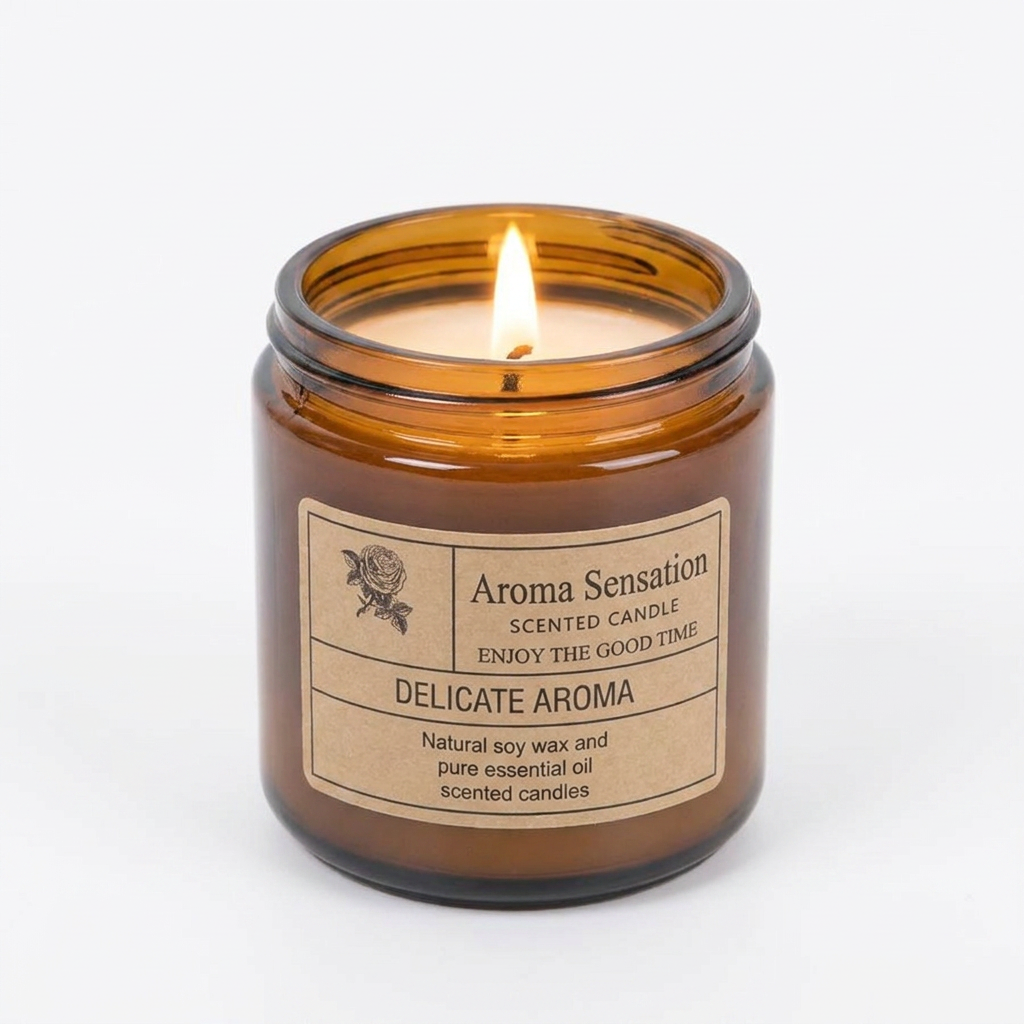 Brown glass candle white background