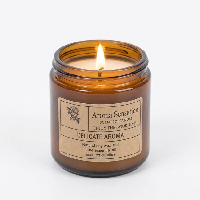 Brown glass candle white background