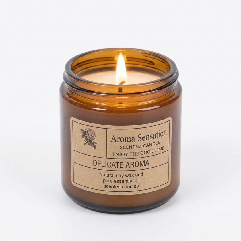 Brown glass candle white background