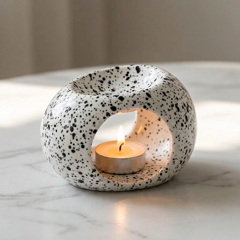 Speckled ceramic tealight holder close-up