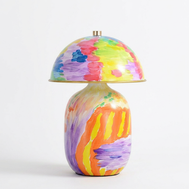 Ceramic Hand-Painted Dome Table Lamp - white