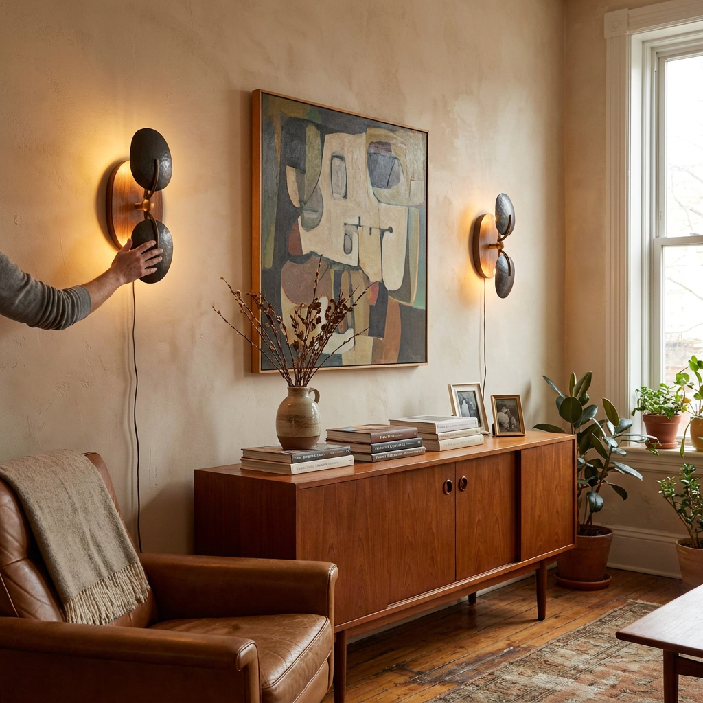 Walnut Brass Directional Wall Sconce - lifestyle