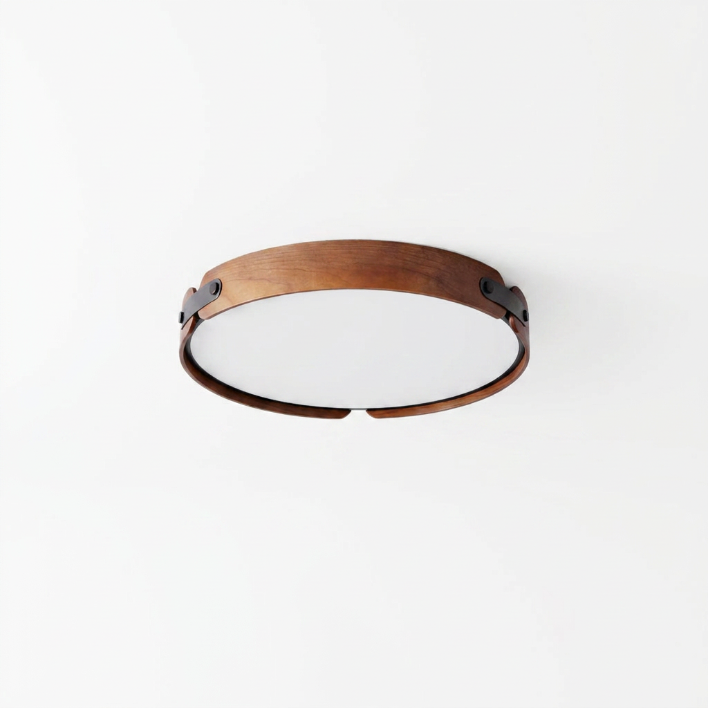 Walnut Wood Disc Ceiling Light - white