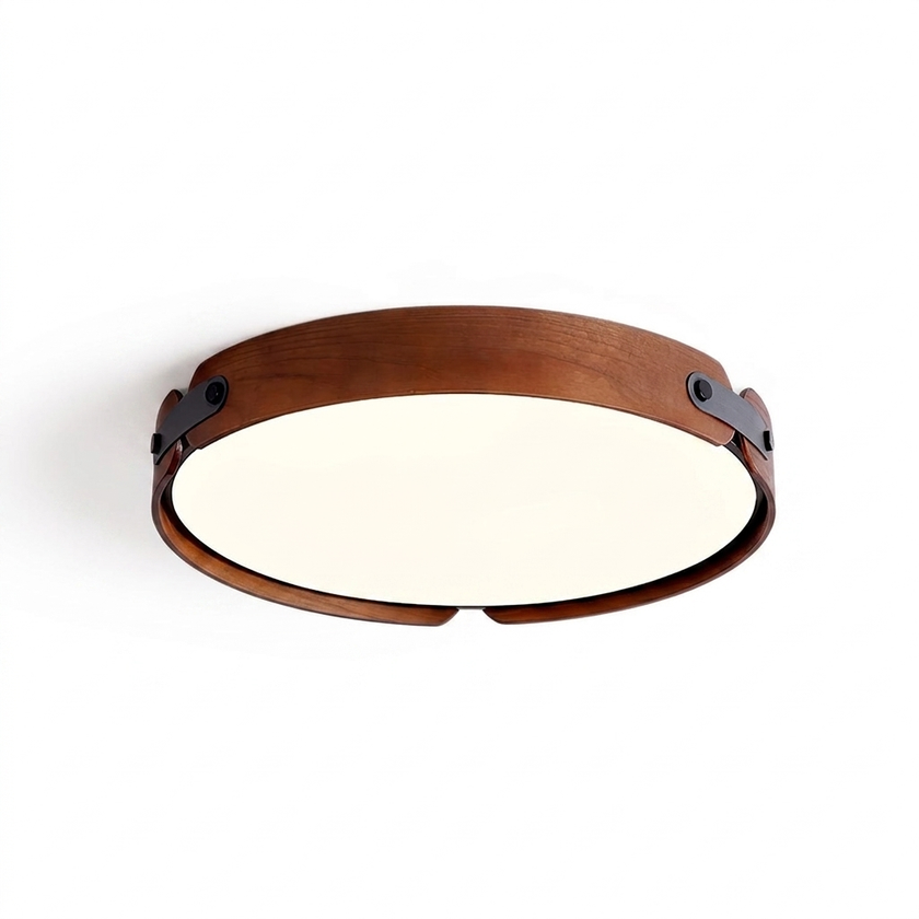 Walnut Wood Disc Ceiling Light - white
