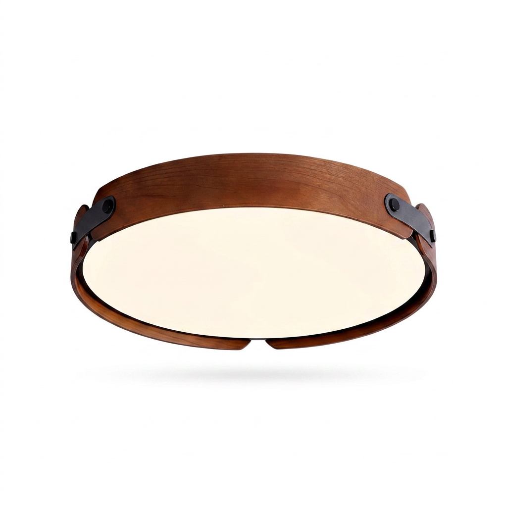 Walnut Wood Disc Ceiling Light - white