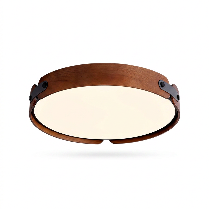 Walnut Wood Disc Ceiling Light - white