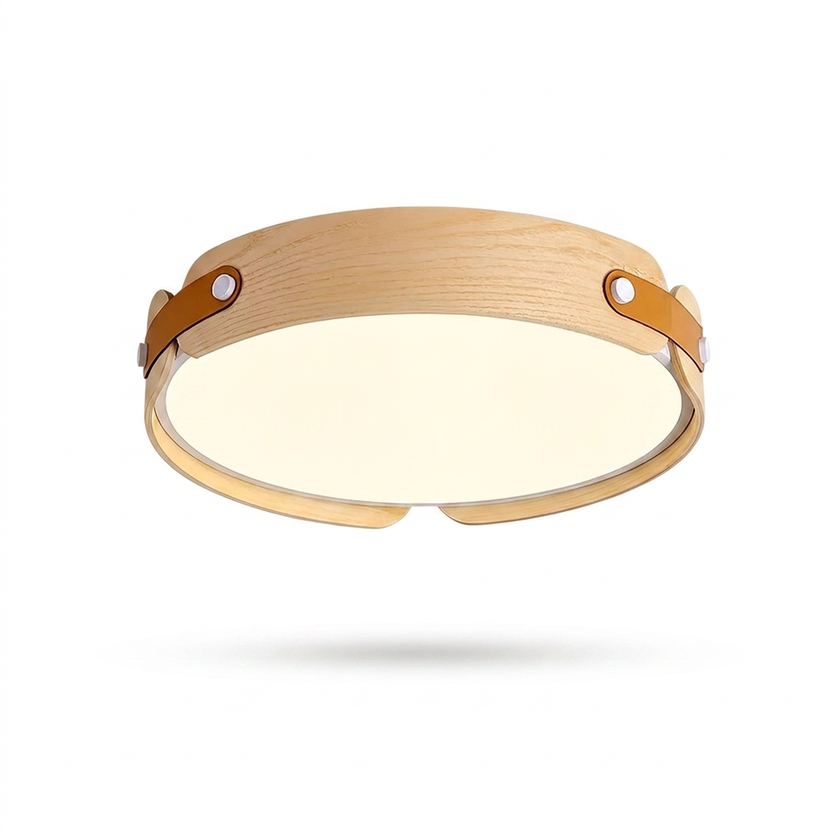 Walnut Wood Disc Ceiling Light - white
