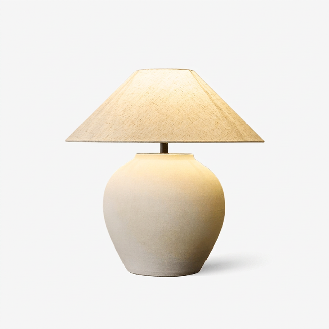 Ivory Ceramic Drum Table Lamp - white