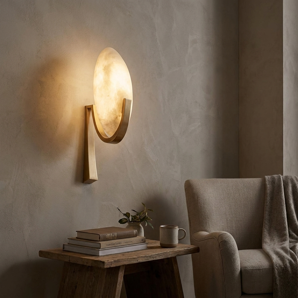 Alabaster Brass Cylinder Wall Lamp - lifestyle