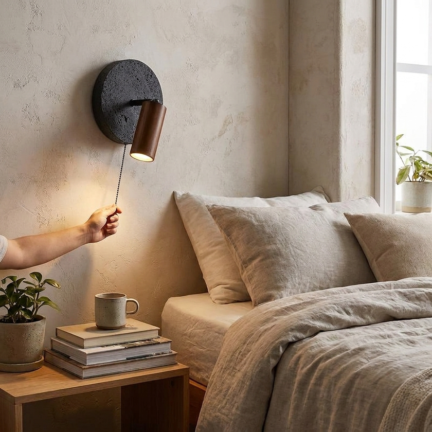 Black Travertine Walnut Wall Sconce - lifestyle
