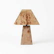 Burl Wood Pyramid Table Lamp - white